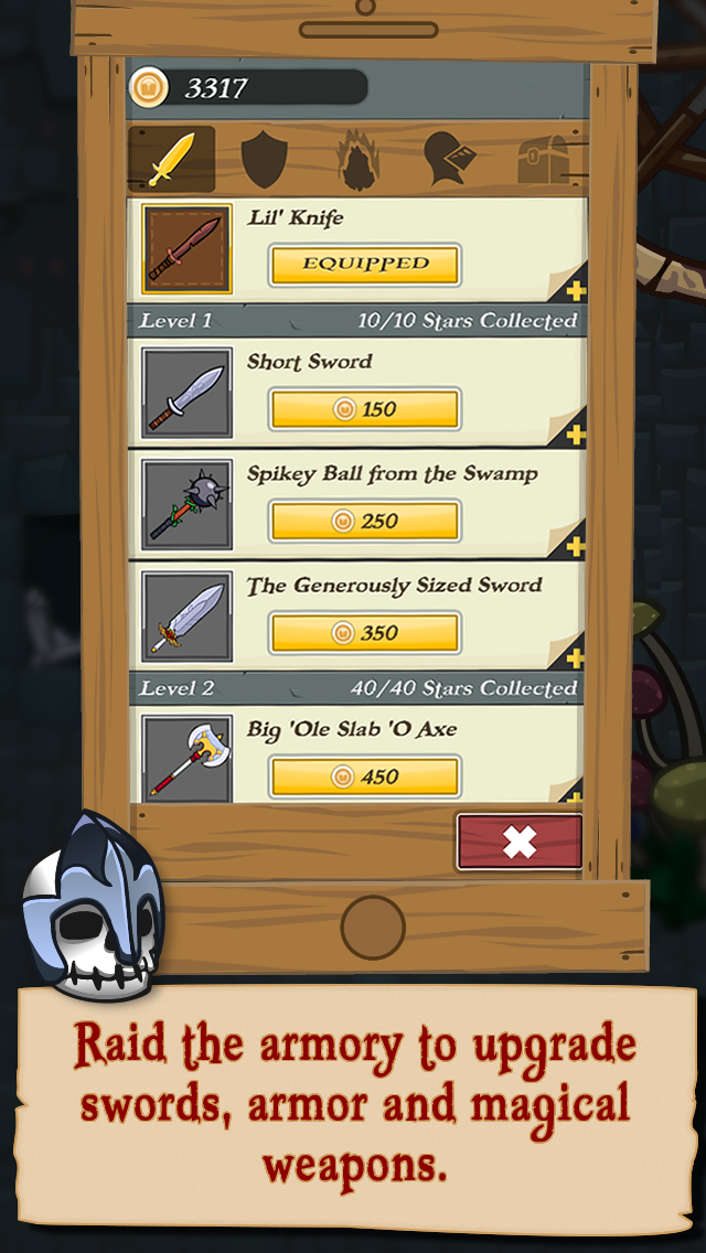 Raid the armory to upgrade swords, armor and magical weapons.